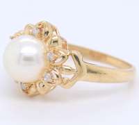 Fantastic Yellow Gold Pearl and Diamond Ring