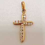 14kt Solid Yellow Gold & Diamond Cross Pendant