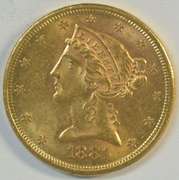 Lustrous BU 1881-S US $5 Liberty Gold Piece. Full strike
