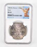 MS65 1982 Mo Mexico 1 Silver Onza - Graded NGC