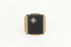 10K Yellow Gold Art Deco Ornate Black Onyx Diamond Accent Ring