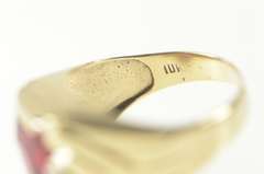 10K Yellow Gold Emerald Cut Syn. Ruby Diamond Squared Ring