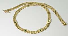 Stunning 18K Panther Link Necklace with Cabachon Emeralds