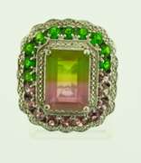 Sterling Silver Watermelon Tourmaline With Crystals Cocktail Ring
