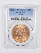 ERROR MS61 1878 $20 Liberty Head Gold Double Eagle DDR PCGS