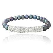 Peacock Freshwater Cultured Pearl & Crystal Bar Stretch Bracelet