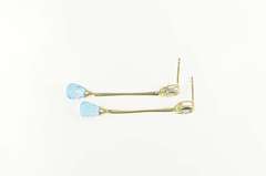10K Yellow Gold Pear Blue Topaz Faceted Drop Dangle Bar Earrings