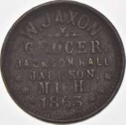 1863 W. Jaxon Grocers Civil War Token MI 525D