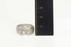 14K White Gold Retro Ornate Geometric Pierced Wedding Band Ring