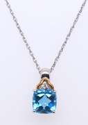 Sterling Silver and Gold Blue Topaz Pendant on Chain