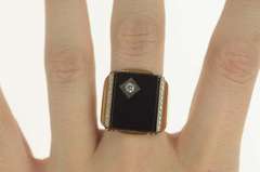 10K Yellow Gold Art Deco Ornate Black Onyx Diamond Accent Ring