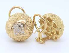 Fantastic Yellow Gold Diamond Dome Earrings with Cert