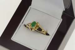 14K Yellow Gold Natural Emerald Oval Cut Engagement Bypass Ring