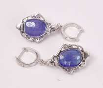 Dazzling Approx. 34.76CTW Cabochon-Cut Tanzanite and 0.70CTW Diamond Dangle Earrings in Sterling Silver