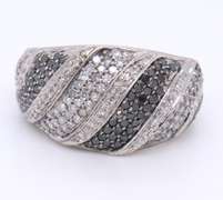 Gorgeous White Gold Black, Grey and White Multi Row Diamond Band