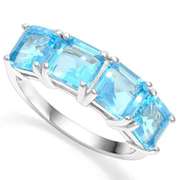 925 STERLING SILVER RING 6 MM PRINCESS CUT CREATED BLUE TOPAZ WOMEN WEDDING RING BAND