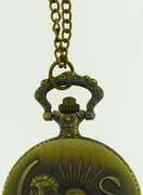 Unisex Bronze Tone Pendant Necklace Lion and Sward Pocket Quartz Watch