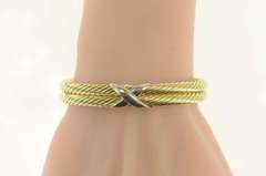 14K Yellow Gold David Yurman Double Cable Cuff Two Tone Bracelet