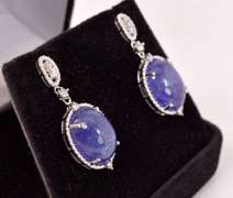 Magnificent 24.06CTW Tanzanite & 0.39CTW Diamond Earrings in Sterling Silver