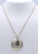 Vintage Italian Sterling Silver Disk Pendant on Chain Necklace