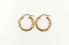 18K Rose Gold Grooved Twist Geometric Puffy Hoop Earrings