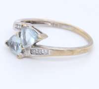 Lovely White Gold 2 Triangle Aquamarine and Diamond Ring