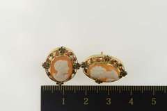 14K Yellow Gold Arts & Crafts Carved Shell Cameo Statement Earrings