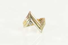 14K Yellow Gold Diamond Solitaire Tri Tone Zig Zag Unique Ring