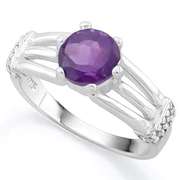 LOVELY ! 1 1/4 CARAT AMETHYST & (20 PCS) FLAWLESS CREATED DIAMOND 925 STERLING SILVER RING