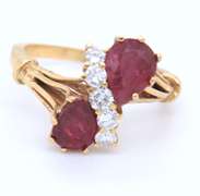 Charming 18kt Pear Shaped Ruby and Diamond Cocktail Ring