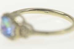 10K White Gold Cushion Blue Mystic Topaz Diamond Accent Ring