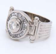Brilliant White Gold Bezel Set RBC with Baguette around Diamond Ring