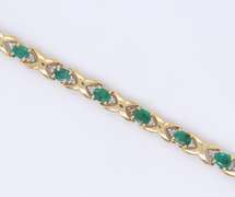 Handsome Yellow Gold Emerald and Diamond Tennis Bracelet