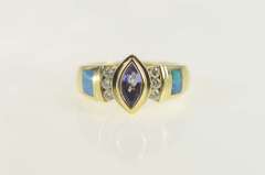 14K Yellow Gold Tanzanite Diamond Black Opal Statement Ring