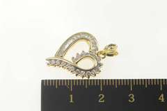 10K Yellow Gold 0.70 Ctw Round & Baguette Diamond Heart Pendant