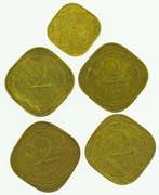 British India George VI King Emperor 1944 Coin 1/2 Anna and 2 Annas Lot of Five