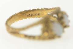 10K Yellow Gold Two Stone Opal Leaf Accent Statement Ring