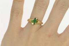 14K Yellow Gold Natural Emerald Oval Cut Engagement Bypass Ring