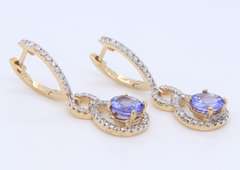 Handsome Yellow Gold Tanzanite and Diamond Drop Earrings