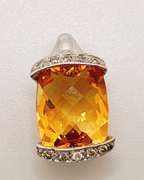 14kt White Gold, Citrine, & Diamond Pendant
