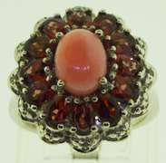 Steeling Silver Opal And Garnet Floral Ring
