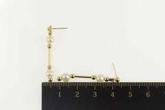 14K Yellow Gold Pearl Beaded Bar Dangle Statement Earrings