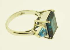 Sterling Silver Emerald Cut Blue Spinel Ring With blue Topaz