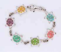 Sterling Silver Multi Color Turtle Link Bracelet