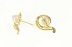 18K Yellow Gold Pearl Classic Swirl Design Statement Stud Earrings