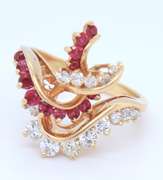 Powerful Yellow Gold Round Cut Ruby and Diamond Ring
