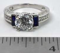 Sterling Silver Sapphire And CZ Ring