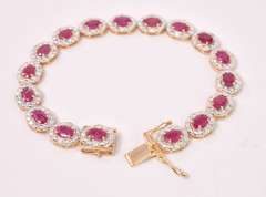 Radiant Approx. 8.55CTW Ruby & 1.21CTW Diamond Bracelet in Gold Plated Sterling Silver