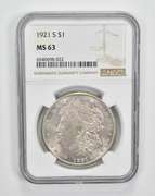 MS63 1921-S Morgan Silver Dollar - Graded NGC
