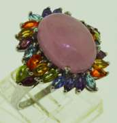 Sterling Silver Flawless Rose Quartz Color Gemstone Halo Ring